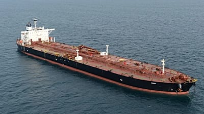 The tanker Boracay that allegedly belongs to Russia's so-called shadow fleet, is seen Thursday, Oct. 2, 2025, off Saint-Nazaire, France's Atlantic coast.