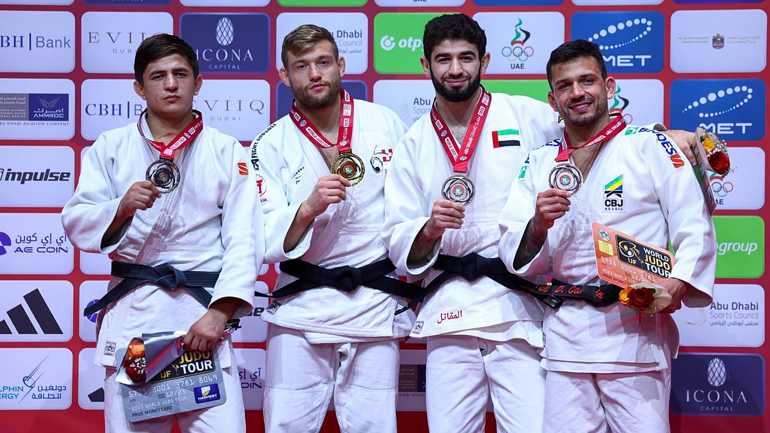 Abu Dhabi Grand Slam 2025, -73 kg, MAKHMADBEKOV Makhmadbek, CARGNIN Daniel, STUMP Nils, ASADULLOEV Muhiddin