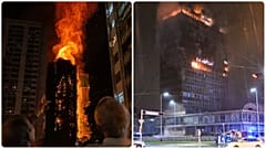 Tűz a hongkongi Vang Fuk lakótömbben, 2025. november 25-én; illetve a horvát médiumok többségének helyet adó Vjesnikben, 2025. november 18-án