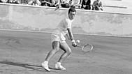 Italy's Nicola Pietrangeli in action during his Davis Cup singles tennis match against United States' Jon Douglas in Rome, 16 October, 1961