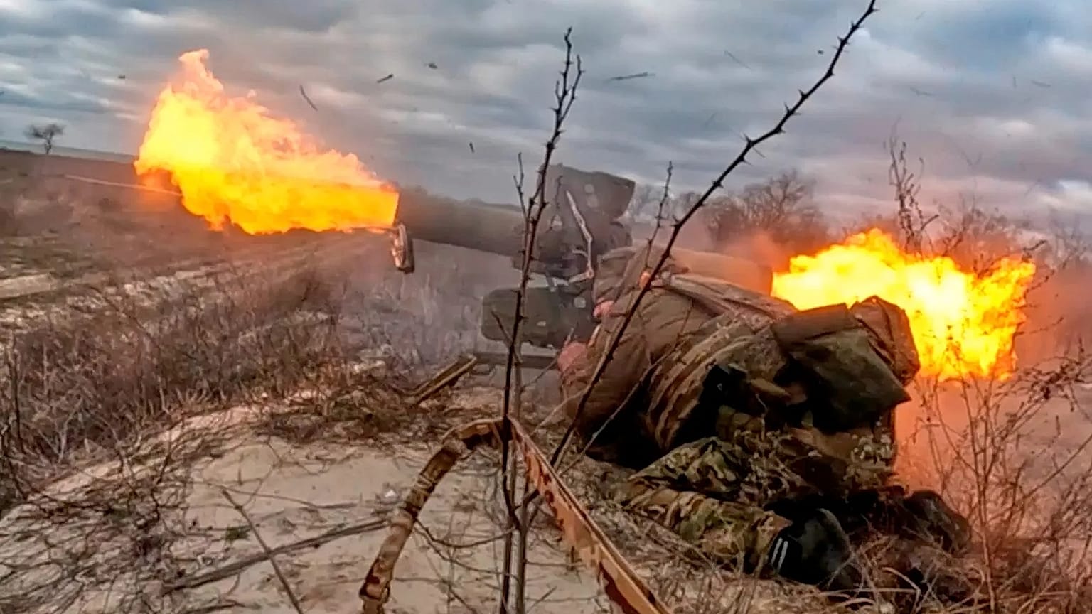 A Russian army soldier fires a Fagot anti-tank missile system towards an Ukrainian position at an undisclosed location, 7 November, 2025
