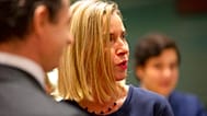 La chef de la diplomatie européenne, Federica Mogherini (à droite), assiste à une réunion des ministres des Affaires étrangères de l'UE au bâtiment du Conseil de l'UE, 2019