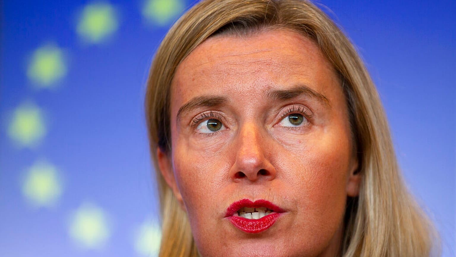 Federica Mogherini durante una rueda de prensa al término de una reunión de ministros de Asuntos Exteriores de la UE en 2019.
