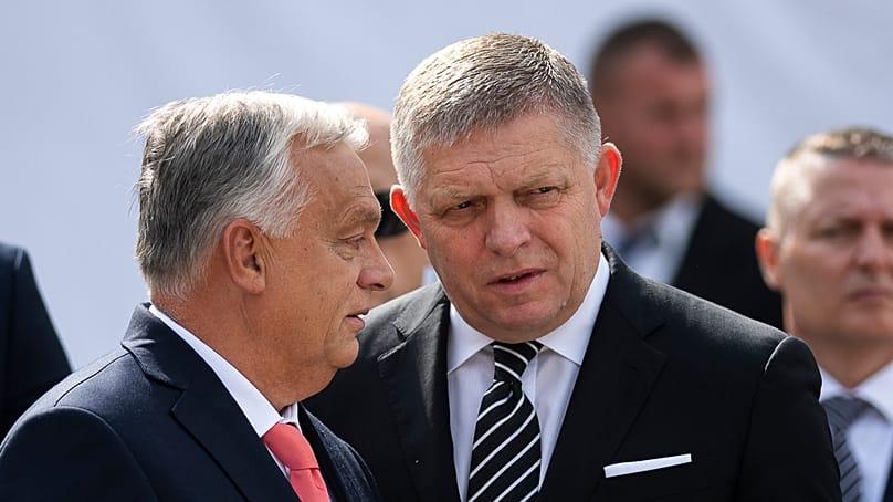 Hungarian Prime Minister Viktor Orbán, left, and Slovakian Prime Minister Robert Fico.