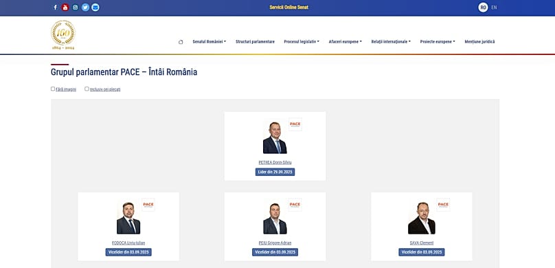 Strona rumuńskiego parlamentu 3 grudnia o 13:44 - logo partii Pace inspirowane tym polskiej partii Konfederacja.