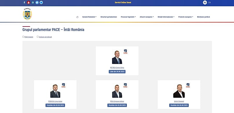 Strona rumuńskiego parlamentu 3 grudnia o 11:18 - logo partii Pace inspirowane tym polskiej partii Konfederacja.