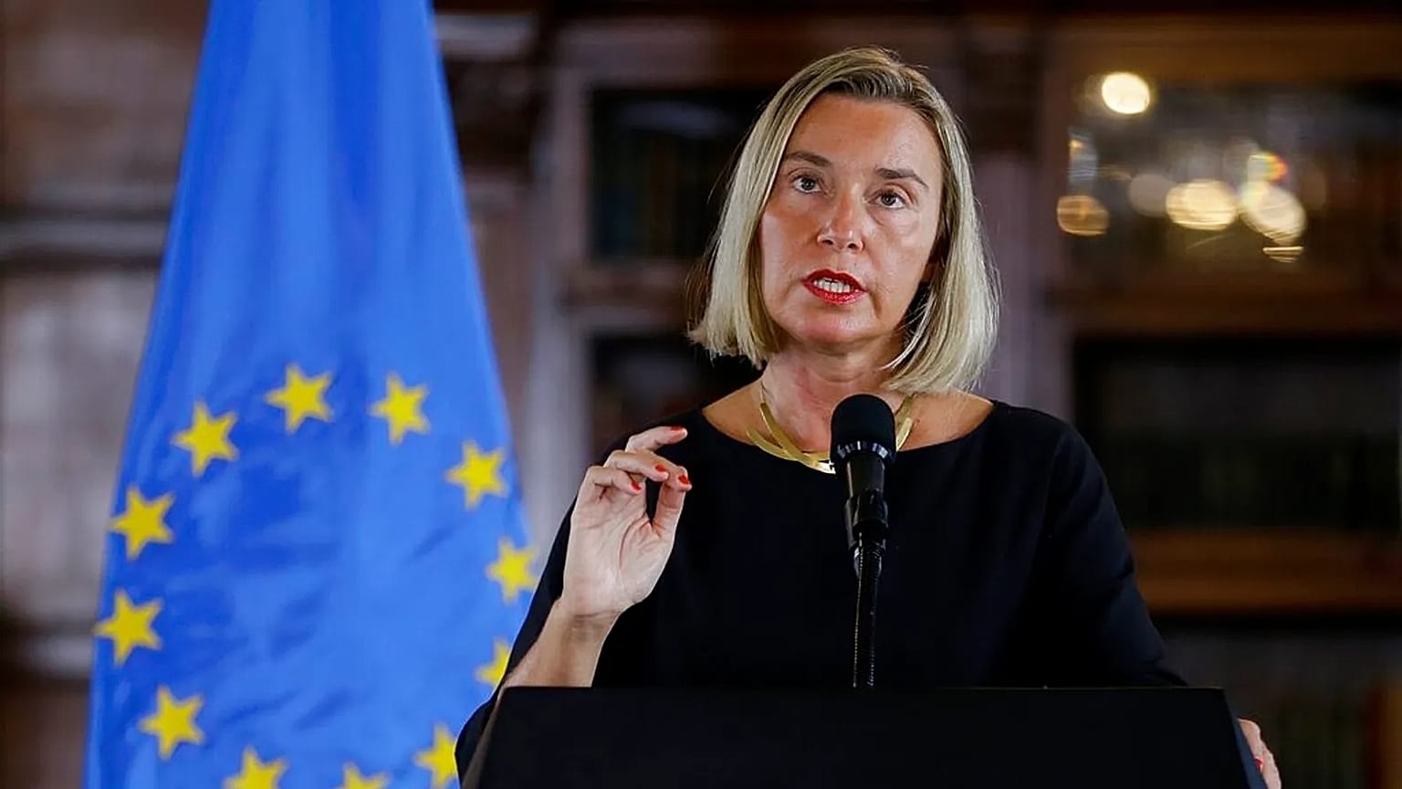 فيديريكا موغيريني، المسؤولة العليا عن السياسة الخارجية للاتحاد الأوروبي وقتها، تتحدث في بوغوتا، كولومبيا، يوم الخميس 12 سبتمبر 2019