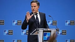 Le secrétaire général de l'OTAN, Mark Rutte, s'exprime au siège de l'OTAN à Bruxelles.