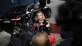 Federica Mogherini 2019-ben, még külügyi főképviselőként nyilatkozik a sajtónak