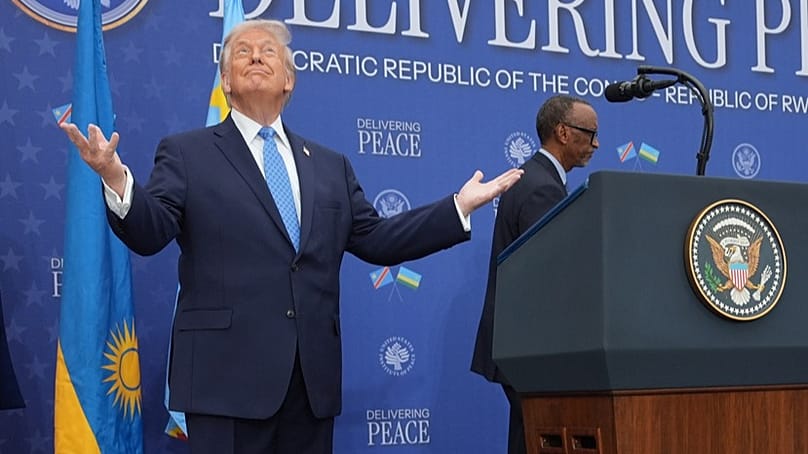 El presidente Donald Trump llega a un evento el jueves 4 de diciembre de 2025 en Washington. 