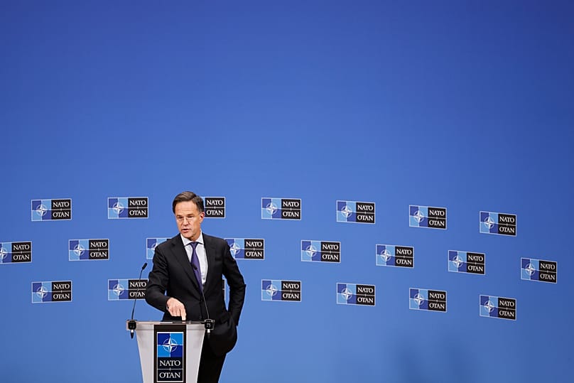 NATO Secretary General Mark Rutte speaks during a media conference after a meeting of NATO foreign ministers at NATO headquarters in Brussels, 3 December 2025