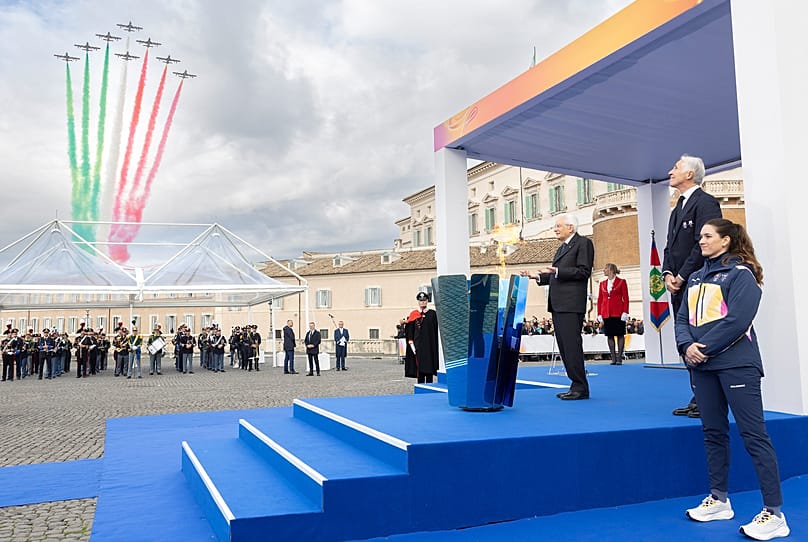 Η έκθεση του Frecce tricolori στην τελετή έναρξης του ταξιδιού της Ολυμπιακής Φλόγας, Ρώμη, 5/12/2025