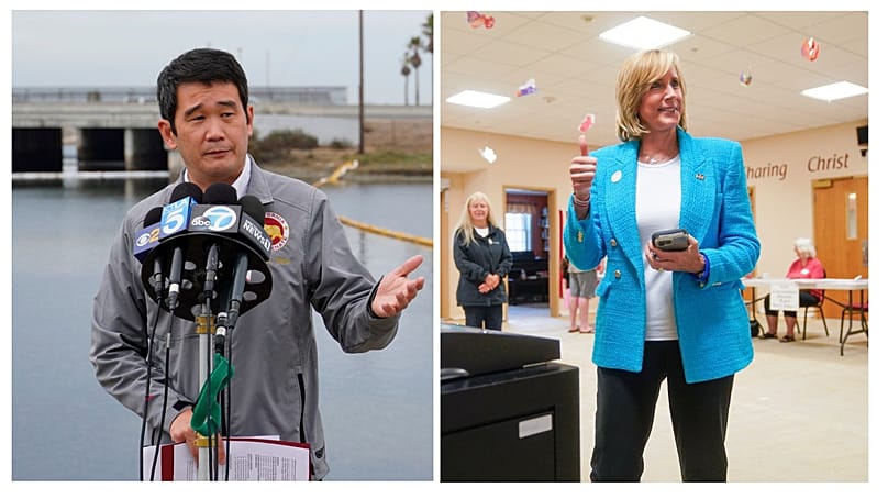 کلودیا تِنی، عضو جمهوریخواه مجلس نمایندگان آمریکا (راست) و دیو مین، عضو دموکرات مجلس نمایندگان از حوزه انتخابیه کالیفرنیا (چپ) 