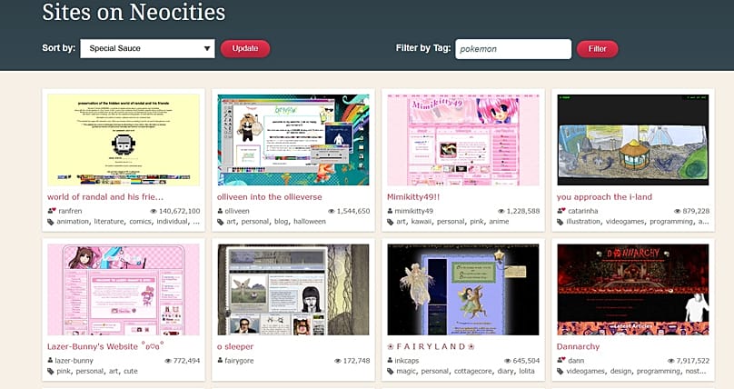 Neocities anasayfası.