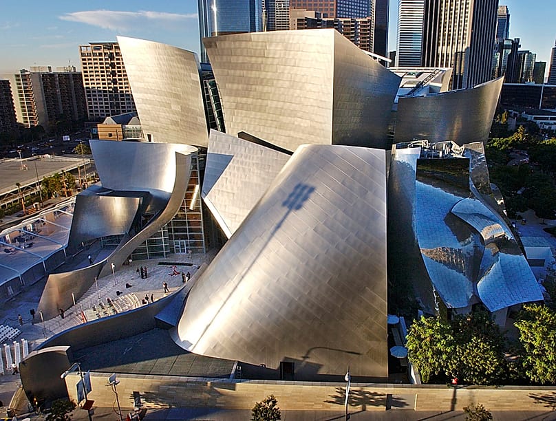 This Oct. 20, 2003 file photo shows early morning sun illuminating the new Walt Disney Concert Hall in downtown Los Angeles.