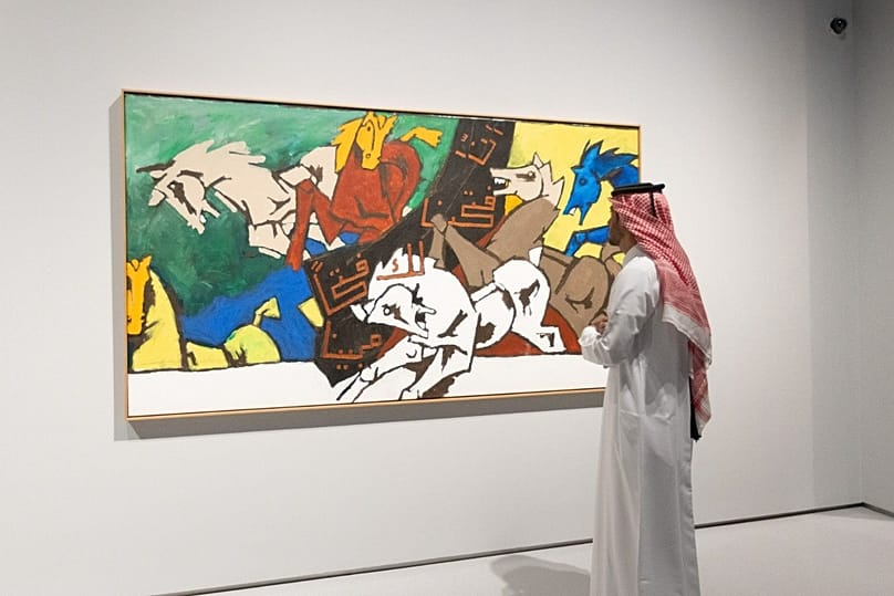 M F Husain's Horses painting on show at Lawh Wa Qalam inauguration 3 Dec 2025