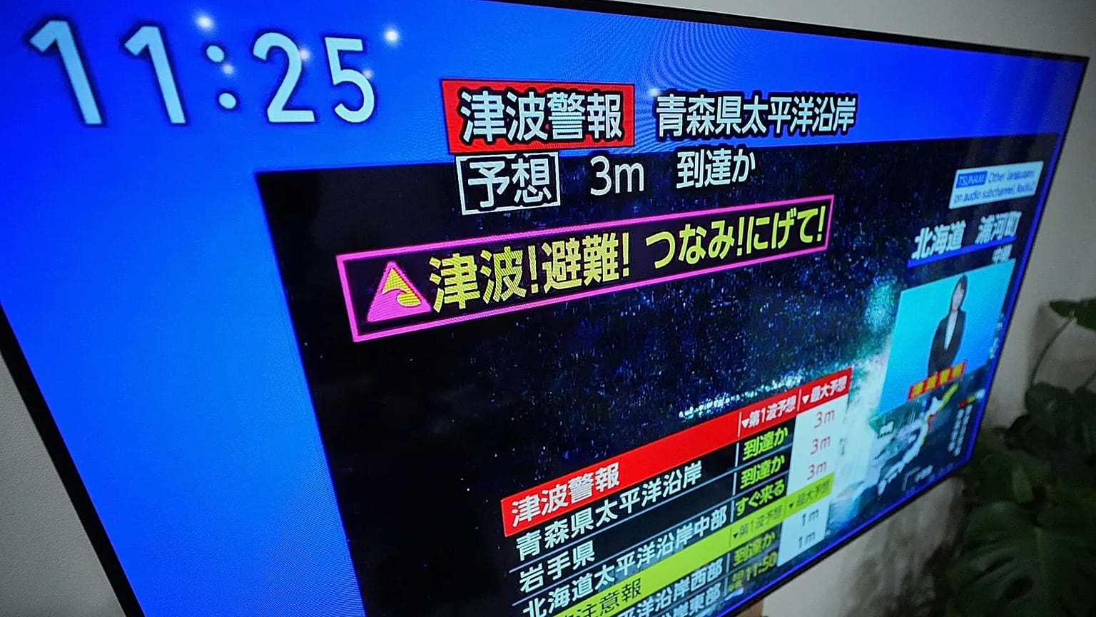 A tsunami warning is displayed on a television in Yokohama, 8 December, 2025