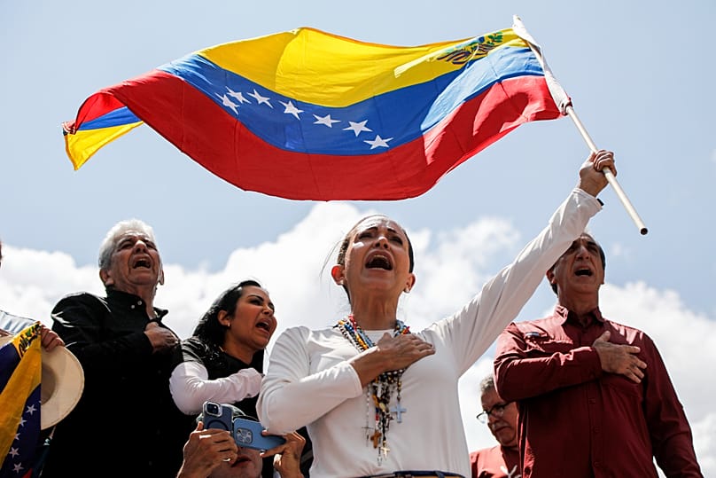 María Corina Machado, durante una protesta en Caracas, Venezuela.
