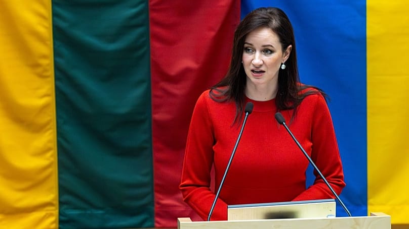 FILE: Lithuania's Social Democratic party member Inga Ruginiene, nominated as the next Prime Minister, in n Vilnius, Lithuania, Tuesday, Aug. 26, 2025.
