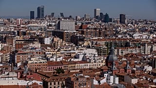 A partial view of the Madrid skyline as seen from a terrace in Spain. 15 March 2021.