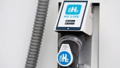 A nozzle valve is attached to the dispenser of a hydrogen filling station in Dresden, Germany.