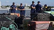 Pallets of cocaine seized aboard the US Coast Guard vessel Stone on Wednesday 19 November 2025 in Port Everglades, Fort Lauderdale, Florida.