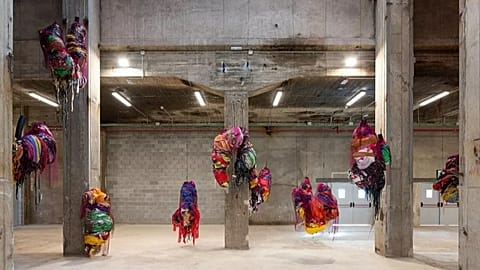 Nnena Kalu, Hanging Sculpture 1 to 10, installation view, 2024. Photo courtesy of Manifesta 15 Barcelona Metropolitana