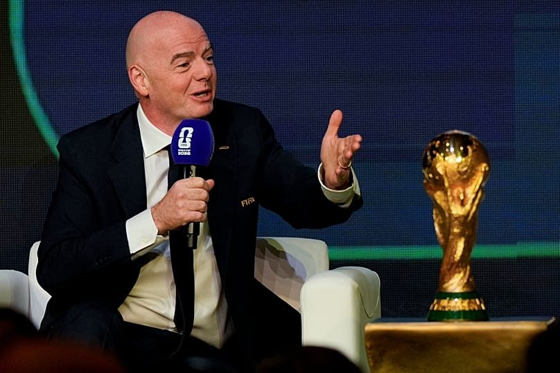 FIFA President Gianni Infantino speaks during the match schedule reveal for the 2026 World Cup in Washington, 6 December, 2025