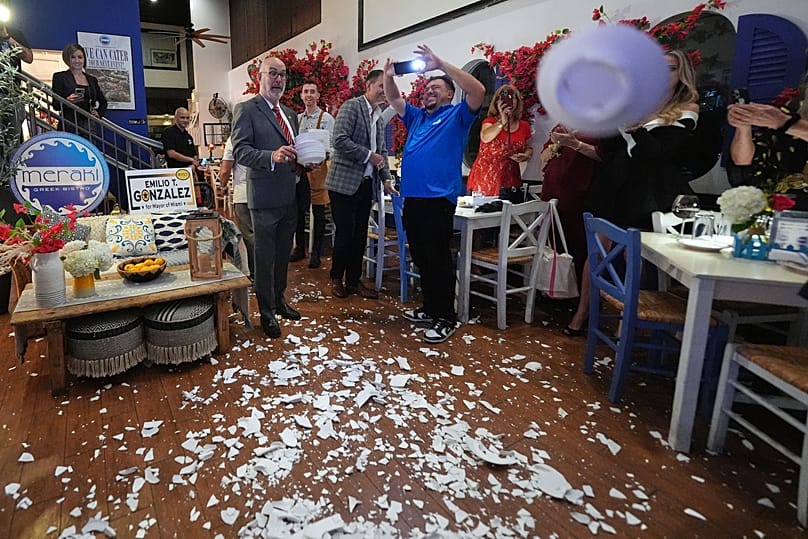 Ο υποψήφιος δήμαρχος του Μαϊάμι και εκλεκτός του Τραμπ Εμίλιο Γκονζάλεζ διασκεδάζει σπάζοντας πιάτα σε ελληνικό εστιατόριο μετά την ήττα του στις δημοτικές εκλογές