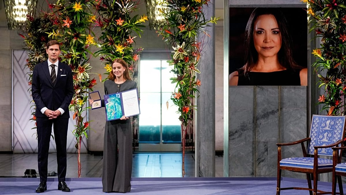 Machado's daughter accepts Nobel Peace Prize in Oslo on Venezuelan opposition leader's behalf