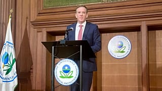Environmental Protection Agency director Lee Zeldin speaks at a news conference 17 November 2025, in Washington.