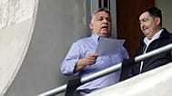 Orbán Viktor és Mészáros Lőrinc a felcsúti stadionban 2019-ben