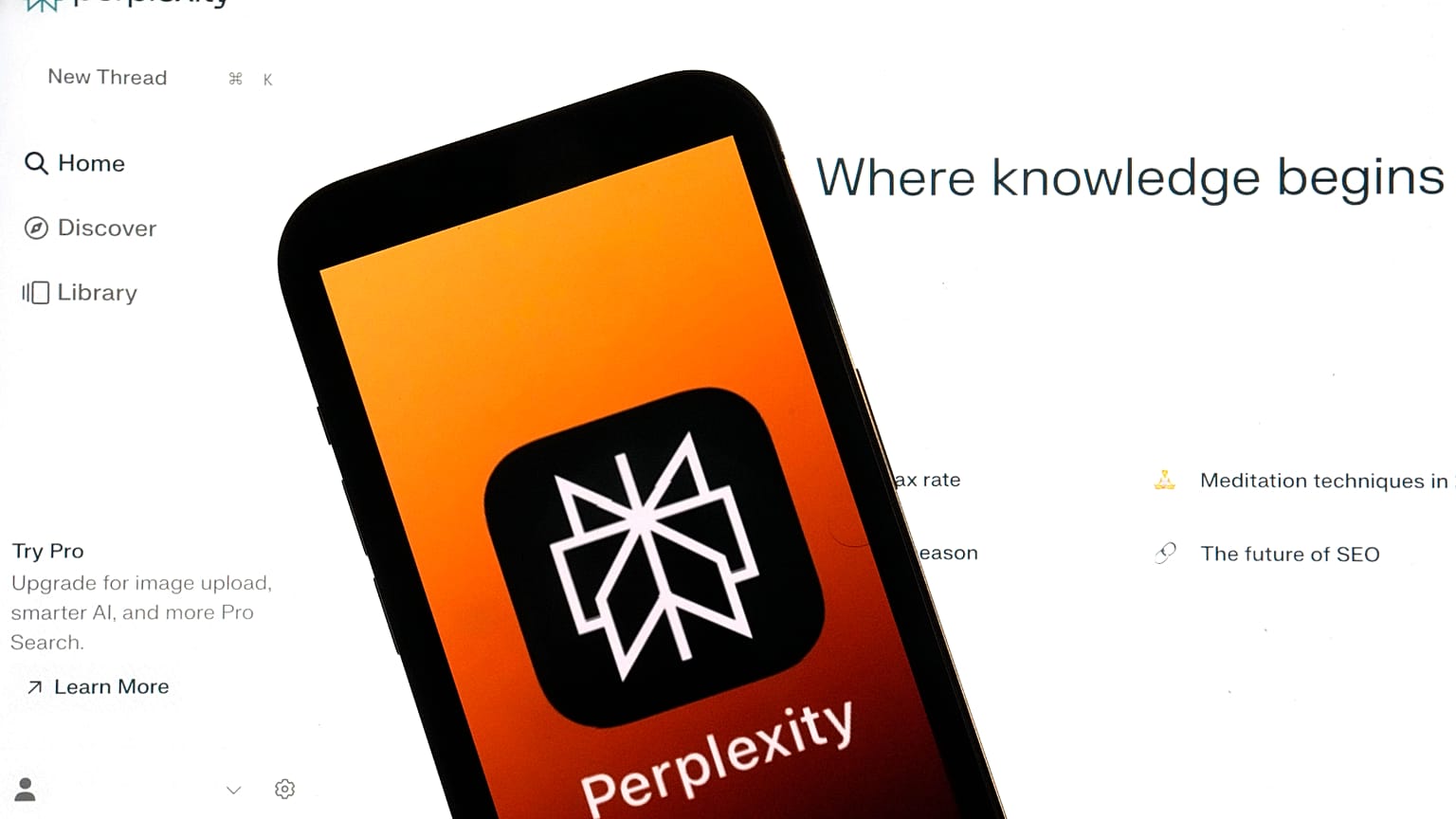 The Perplexity website and logo are shown in this photo, in New York, Friday, July 5, 2024