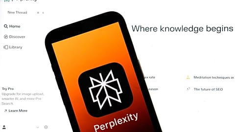 The Perplexity website and logo are shown in this photo, in New York, Friday, July 5, 2024