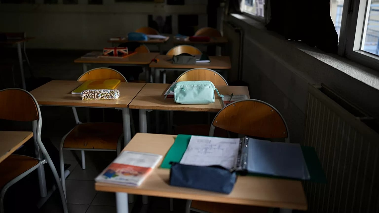 An empty classroom at a school in Marseille, 16 October, 2023