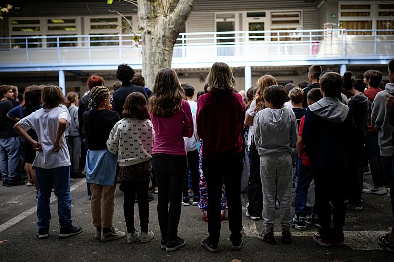 Schoolchildren and educators at a school in Marseille, 16 October, 2023