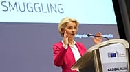European Commission President Ursula von der Leyen addresses a Conference of the Global Alliance to Counter Migrant Smuggling.
