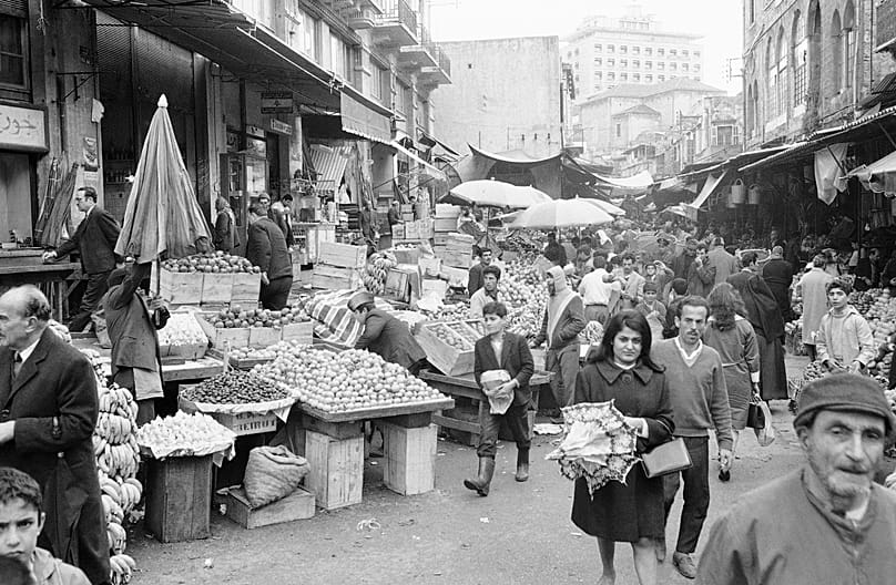 Lebanese residents crowd into a market place in Beirut, 29 January, 1969