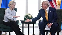 Donald Trump and Ursula von der Leyen announcing the EU-US trade agreement in July 2025.
