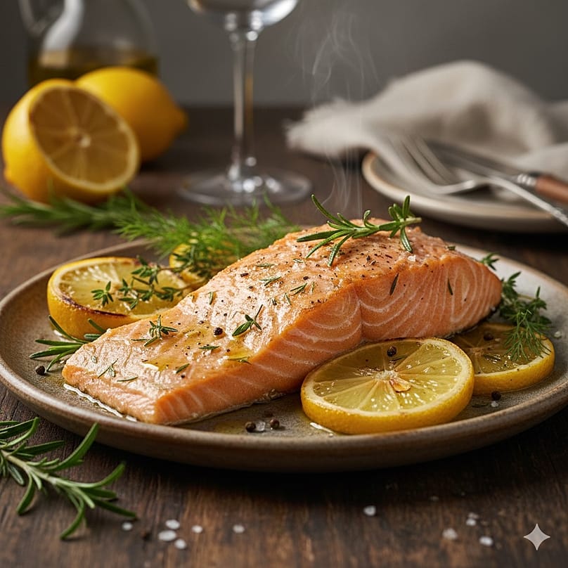 Samão assado com limão e ervas