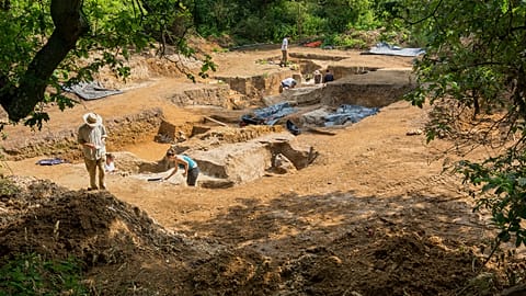 Excavation site of 400,000 year old pond in Suffolk, England 