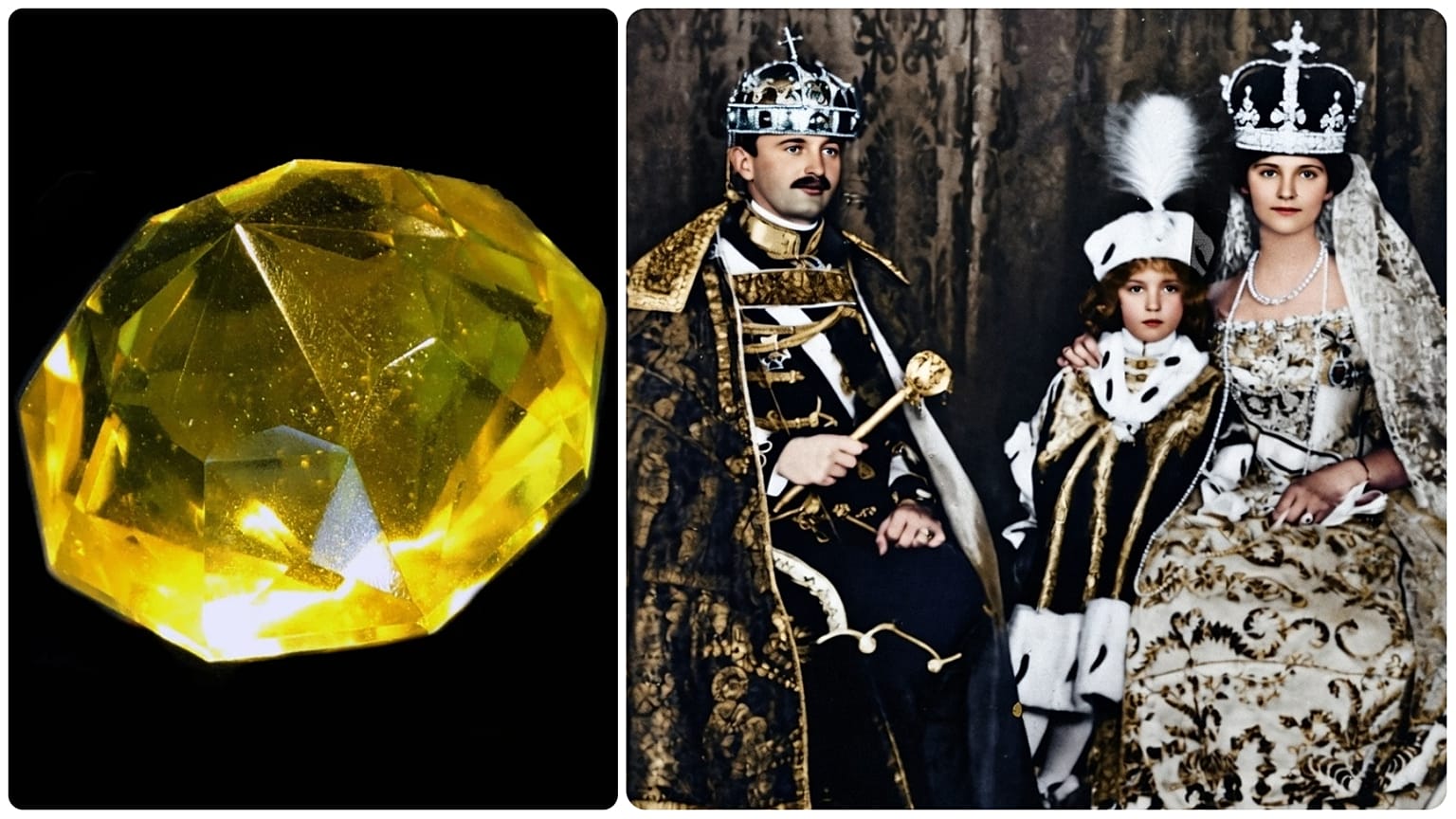 A Firenzei gyémánt; IV. Károly király és Zita királyné fiúkkal, Ottóval a budapesti koronázáson, 1916-ban