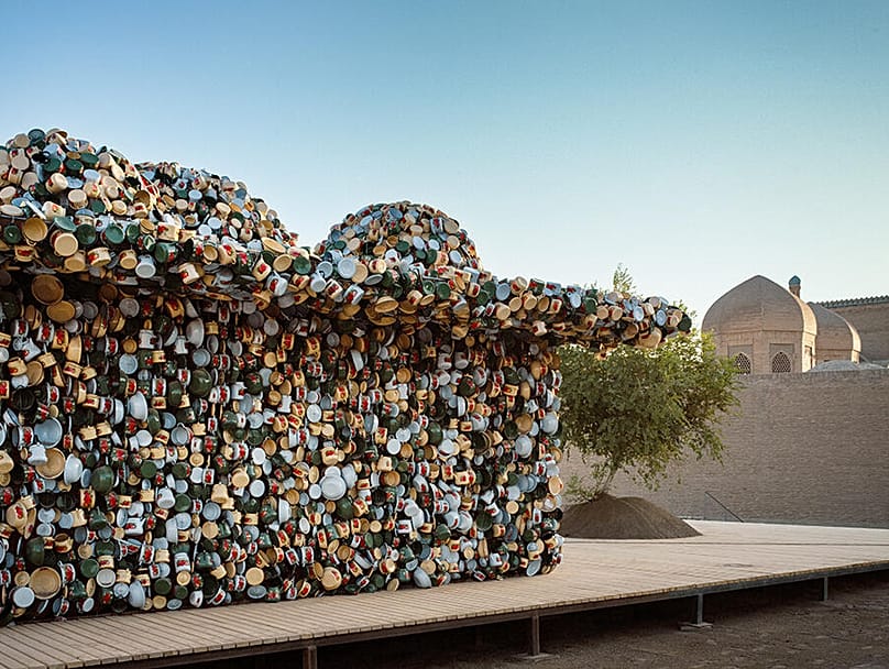 Subodh Gupta and Baxtiyor Nazirov, Salt Carried by the Wind, 2024–25, installation view. Courtesy: the artists and the Uzbekistan Art and Culture Development Foundation