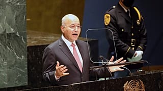 رئيس العراق برهم صالح يُلقي كلمة أمام الدورة السادسة والسبعين للجمعية العامة للأمم المتحدة في مقر المنظمة بنيويورك