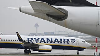 A Ryanair Boeing 737-8AS taxis past another aircraft on the apron at Frankfurt Airport in Frankfurt, Berlin, Friday, Jan. 7, 2022. 
