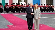 Il presidente palestinese Mahmoud Abbas e la premier italiana Giorgia Meloni  durante il loro incontro a Palazzo Chigi, Roma, 12 dicembre 2025