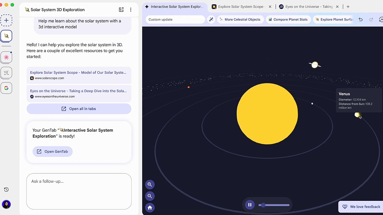 Disco'da oluşturulan bir Güneş Sistemi simülasyonu.