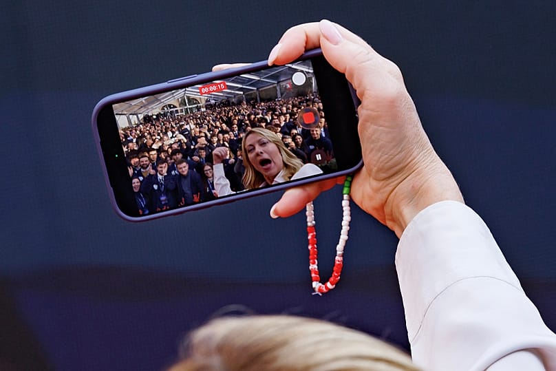 Italy's Premier Giorgia Meloni during the Fratelli d'Italia Atreju 2025 event, in Rome, Sunday, 14 December 2025 
