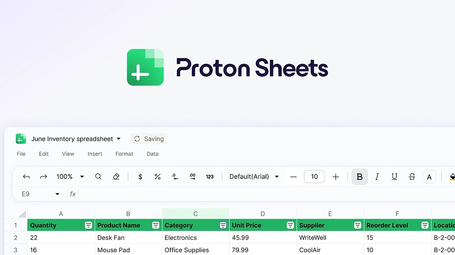 Proton Sheets'in görünümü
