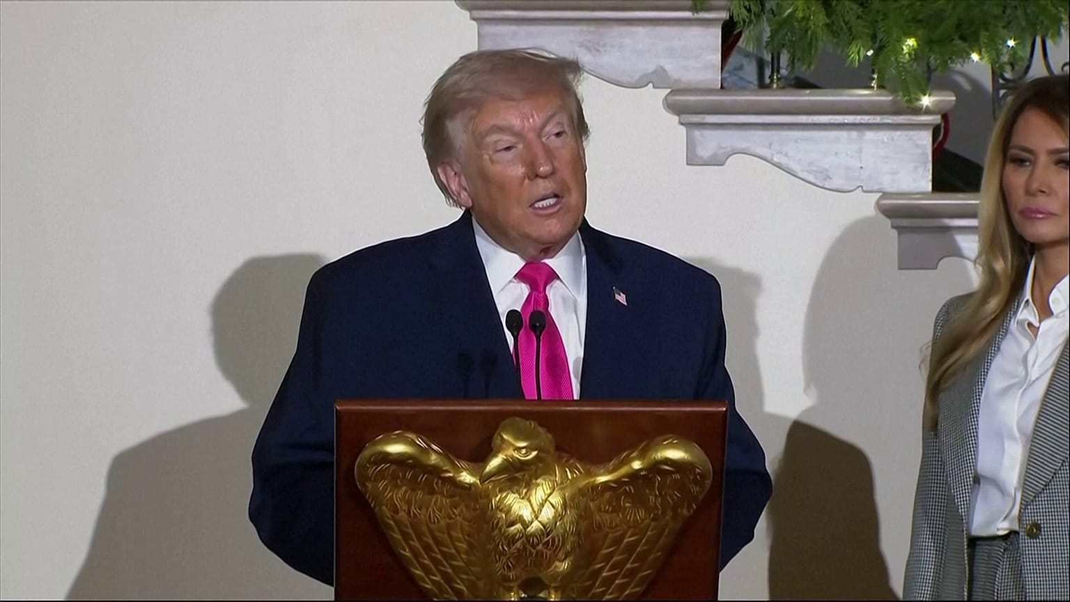 Trump speaks on deadly shootings in Australia, Syria and Brown University, Washington – 14 December 2025 